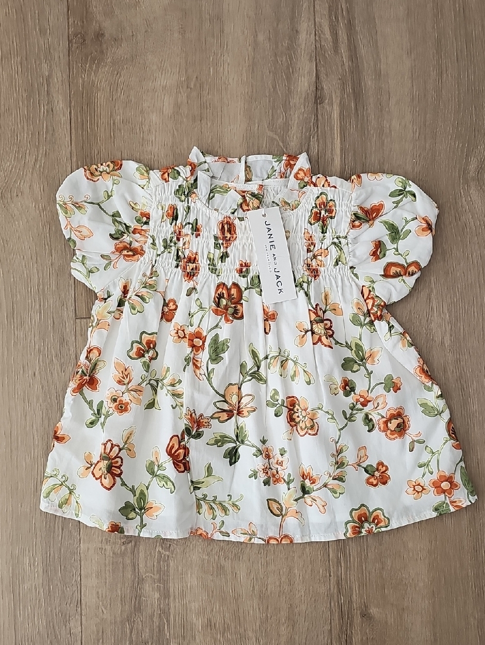 Janie and Jack White Floral Smocked Baby Top 18-24 Months